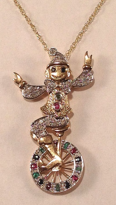9 carat Gold Diamond set Clown Pendant