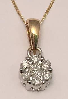 9ct Gold 0.25 Carat Diamonds Cluster Flower Pendant