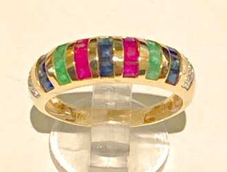 9ct Gold Gemstone Bands Ring with Diamonds