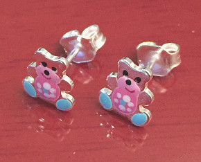 Sterling Silver Enamel Teddy Bear Studs