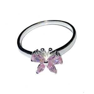 Silver Pink CZ Butterfly Ring